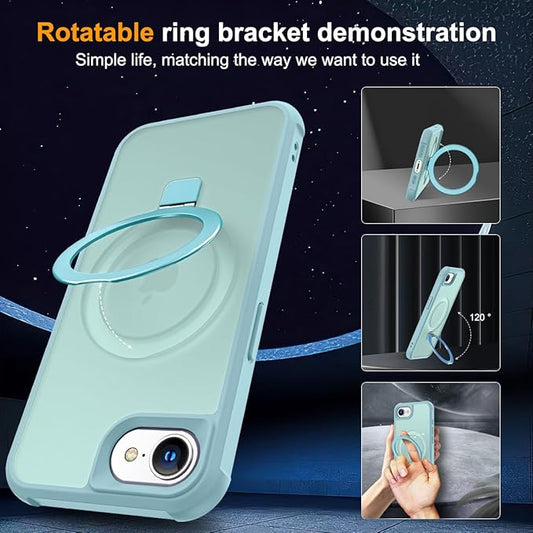 Compatible with iPhone 16E Case with Invisible Magnetic O-Ring Stand Military-Grade Translucent Case for iPhone 16E 6.1" 2025 [Compatible with Mag-Safe][Great Grip Feeling], Blue