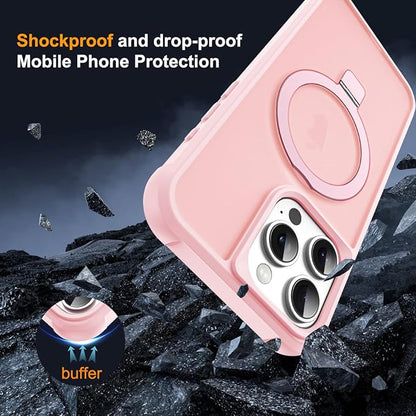 Compatible with iPhone 15 Pro Case with Invisible Magnetic O-Ring Stand Military-Grade Translucent Case for iPhone 15 Pro 6.1" [Compatible with Mag-Safe][Great Grip Feeling], Pink