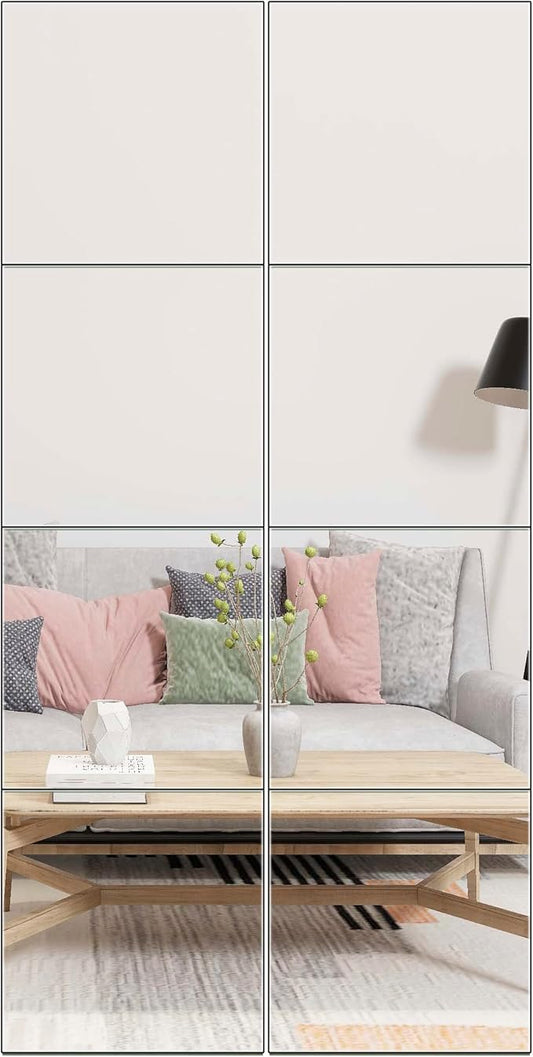 Ruomeng Full Length Wall Mirror Tiles - 10" x 10" x 8Pcs Frameless Full Body Mirror Tiles Wall Mounted Mirror for Home Gym Vanity Bedroom, Living Room