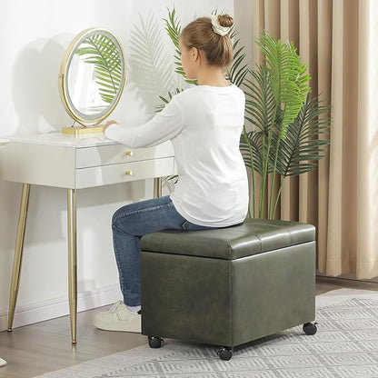 Joveco 24" Faux Suede Storage Ottoman Bench with Wheels, Rectangle Foot Rest Stool for Living Room, Bedroom, Entryway, Moss Green