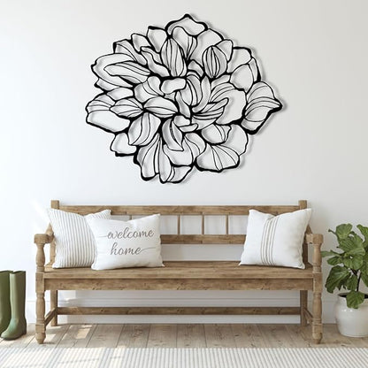 Metal Flower Wall Art, Flower of Life Metal Line Art Wall Decor, Metal Flower Wall Decor, Abstract Wall Decor, Metal Flowers, Home Decoration, Housewarming Gift, Gift for Her (53"W x 46"H / 135 x 116 cm, gold)