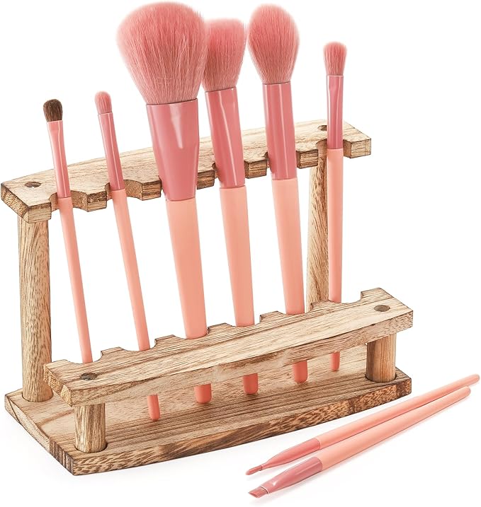 SOUJOY 4 Pack Wood Pen Display Stand, 6-Slot Pen Holder Rack, Eyebrow Pen Stand, Makeup Brush Rack Organizer for School Office Home Store