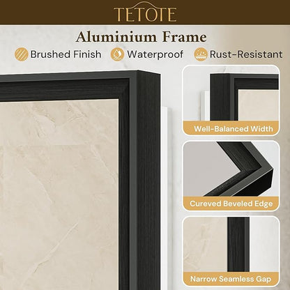 TETOTE 24 x 36 Backlit Bathroom Mirror Brushed Black Metal Frame LED Light Vanity 3-Color White/Warm/Natural Stepless Dimmable Anti-Fog Backlight Mirror Wall-Mounted