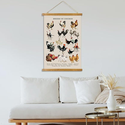 ABoby Vintage Illustrated Chicken Breeds Posters - Farmhouse Wall Art - Retro Style Wall Decor Painting with Wood Frames - Ready to Hang