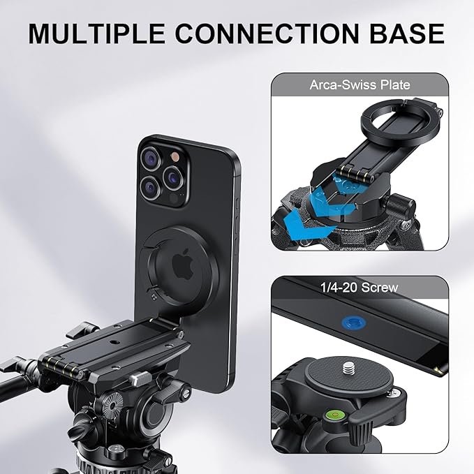 Magnetic Phone Tripod Stand Foldable Magnetic Mini Tripod Pocket Cell Phone Stand with Arca-Swiss, 1/4'' Screw Hole,Compatible with Magsafe for iPhone 17/16/15/14/13/12