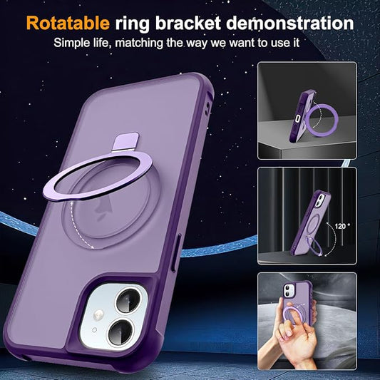 Compatible with iPhone 11 Case with Invisible Magnetic O-Ring Stand Military-Grade Translucent Case for iPhone 11 6.1" [Compatible with Mag-Safe][Great Grip Feeling], Purple