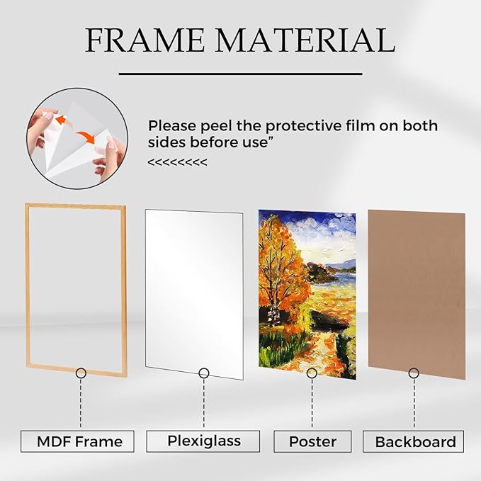 Muzilife 24×36" Poster Frame 1 Pack, Engineered Wood Movie Poster Picture Frames with HD Plexiglass Cover and Hanging Hardware for Horizontal or Vertical, Large, Teak