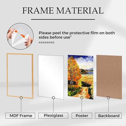Muzilife 24×36" Poster Frame 1 Pack, Engineered Wood Movie Poster Picture Frames with HD Plexiglass Cover and Hanging Hardware for Horizontal or Vertical, Large, Teak