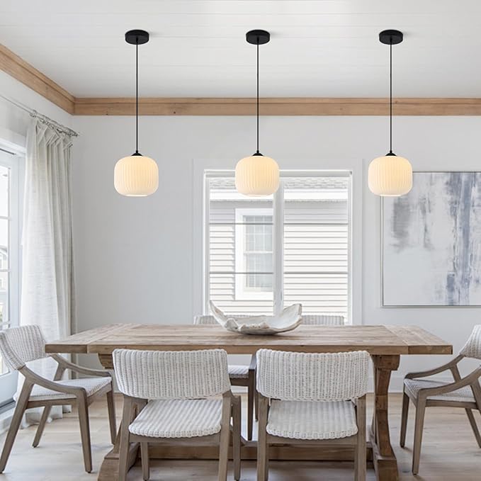 KCO Lighting Frosted White Glass Pendant Light Black Farmhouse Kitchen Light Fixtures Ceiling Hanging Over Table Mid Century Modern Globe Pendant Light Single Hanging Light Fixture