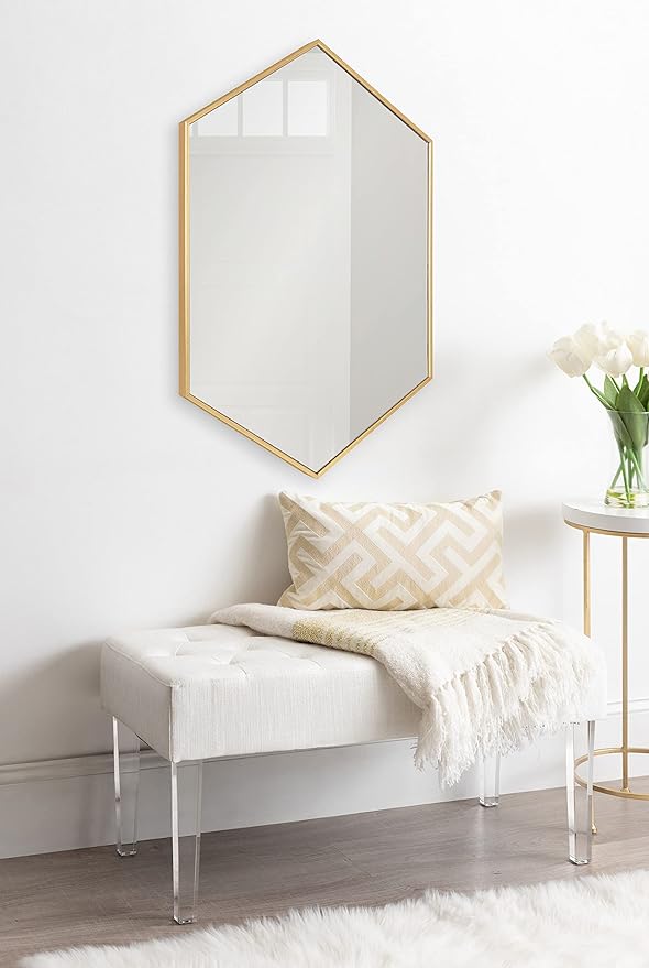 Kate and Laurel Rhodes Modern Hexagon Wall Mirror, 24" x 36", Gold, Chic Geometric Wall Mirror