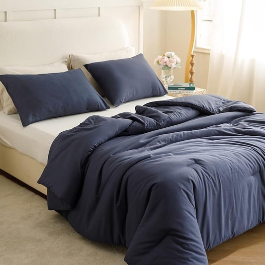 ROSGONIA California King Comforter Set Navy Blue,3pcs(1 Boho Cal King Comforter & 2 Pillowcases) All Season Bedding Soft Bedspread Blanket Quilt
