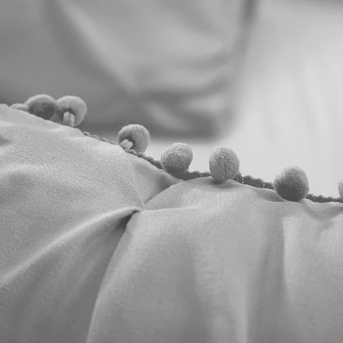 EVOLIVE 4pc Set Pinch Pleat/Kiss Pleat, Pintuck Down Alternative Comforter Set with Pompom (Twin, Silver Grey)