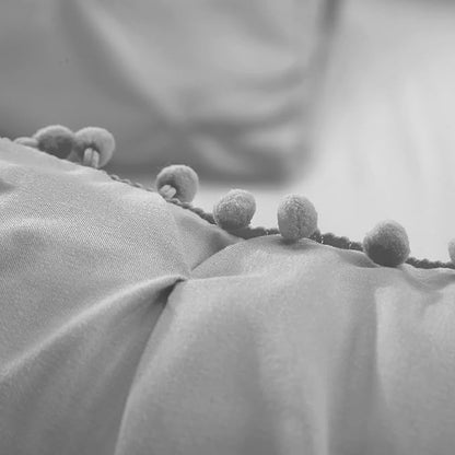 EVOLIVE 4pc Set Pinch Pleat/Kiss Pleat, Pintuck Down Alternative Comforter Set with Pompom (Twin, Silver Grey)