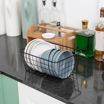 Wire Kitchen Storage Basket 2 Packs,Perfect Pantry Organization Accessories Basket,Laundry,Countertop Organization,Suitable for Kitchen,Bathroom,Bedroom,Tabletop,Stackable,Black