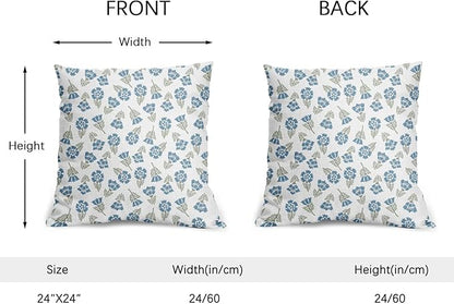 Blue Green Block Print Pillow Covers 24x24 Set of 2 Floral Spring Summer Flower Pattern Decorative Neutral Outdoor Throw Pillowcases Boho Cushion Cover Rustic Decoration Farmhouse Sofa Couch Bed Decor