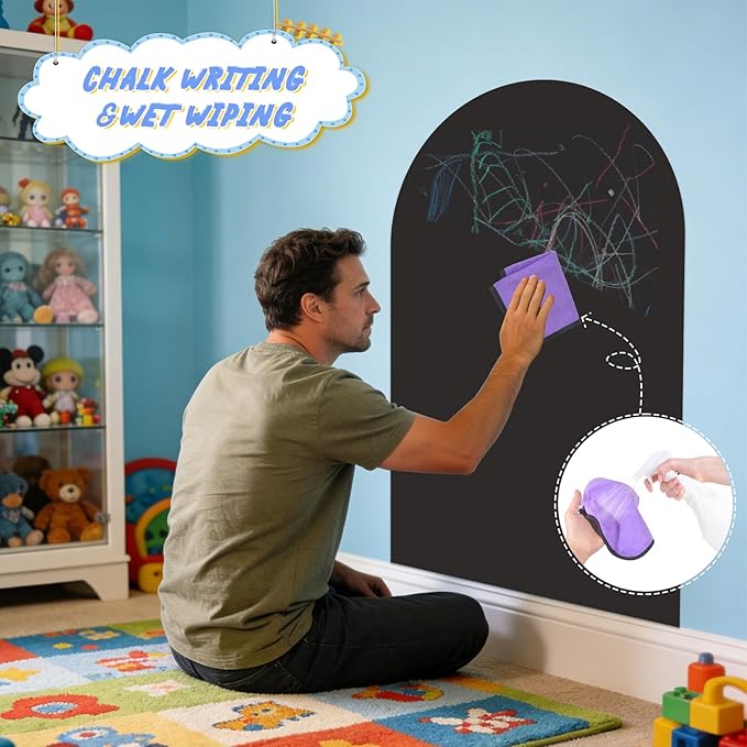 Magnetic Chalkboard Wall Decal 24''x40'' Arch - Peel and Stick Felt Removable Reusable, Easy Clean Self Adhesive Fabric Wall Decor for Home Office Kids Room-Black