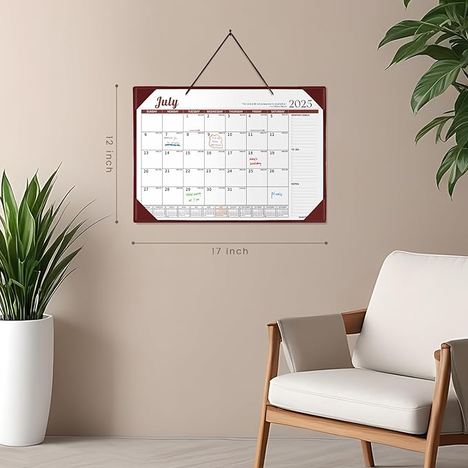 Ospelelf Leather Desk Calendar 2025-2026 Wall Monthly Planner with Protective Cover 18 Months 12"x17" July 2025 to December 2026 Brown