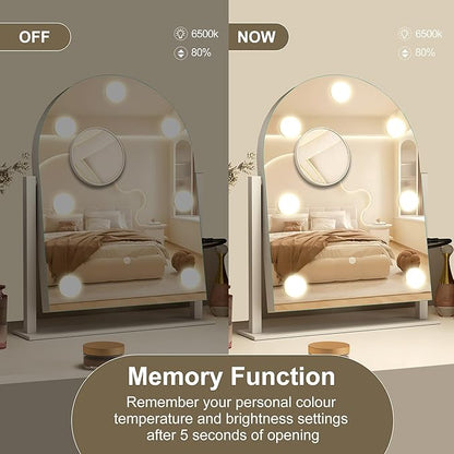 S'bagno Arched Vanity Mirror with Lights, 7 Dimmable LED Bulbs Hollywood Mirror, 3 Color Modes & Memory Function Makeup Mirror with Lights, Detachable 10X Magnification, Touch Control,USB-A(15''x12'')