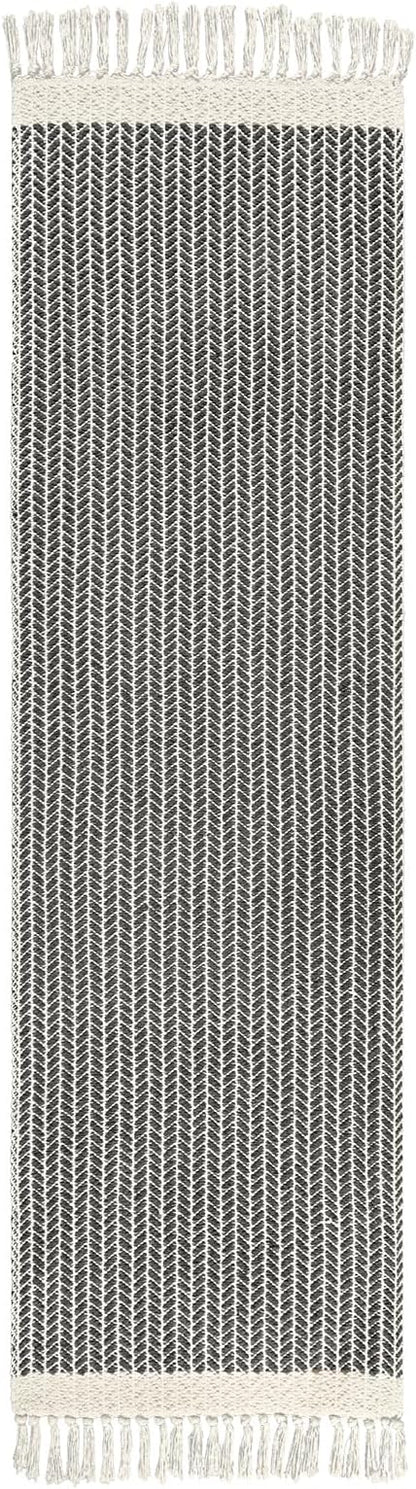 Lahome Boho Hallway Runner Rug, 2x7 Kitchen Runners Rug Washable Bath Rugs for Bathroom Woven Cotton with Tassels, Farmhouse Carpet Non Shedding Grey Rugs for Bedroom Laundry