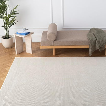 Revival Rugs Stripe 6'7"x9' Washable Area Rug for Living Room Bedroom - 100% Recycled Oeko-TEX Certified, Medium Pile, Beige, Cream