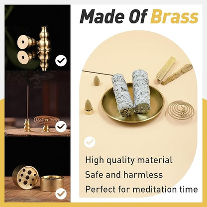 Incense Holder 5.5 inches, 5 in 1 Incense Burner, Palo Santo Holder, Sage Holder, Incense Holder for Sticks/Coil Incense/Incense Cones, Brass Insence Sticks Holder Meditation Accessories for Yoga Room