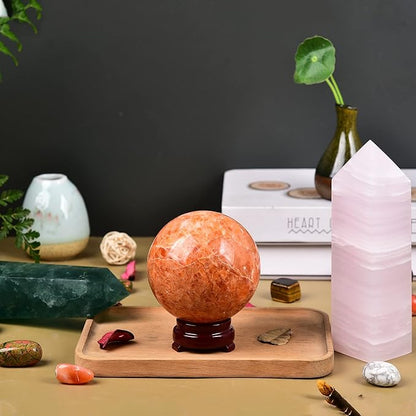 JIC Gem Natural Sunstone Healing Crystal Ball Divination Gemstone Sphere Feng Shui Reiki Aura Crystal Ball Home Desk Decor (60-70mm)