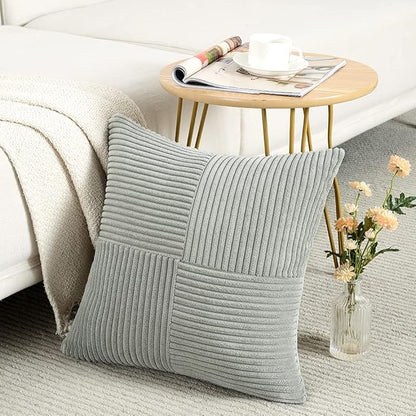 Fancy Homi 2 Packs Grey Euro Decorative Throw Pillow Covers 26x26 Inch for Couch Bed, Rustic Farmhouse Boho Home Decor, Soft Corss Corduroy Patchwork Textured Square Gray Cushion Case 66x66 cm