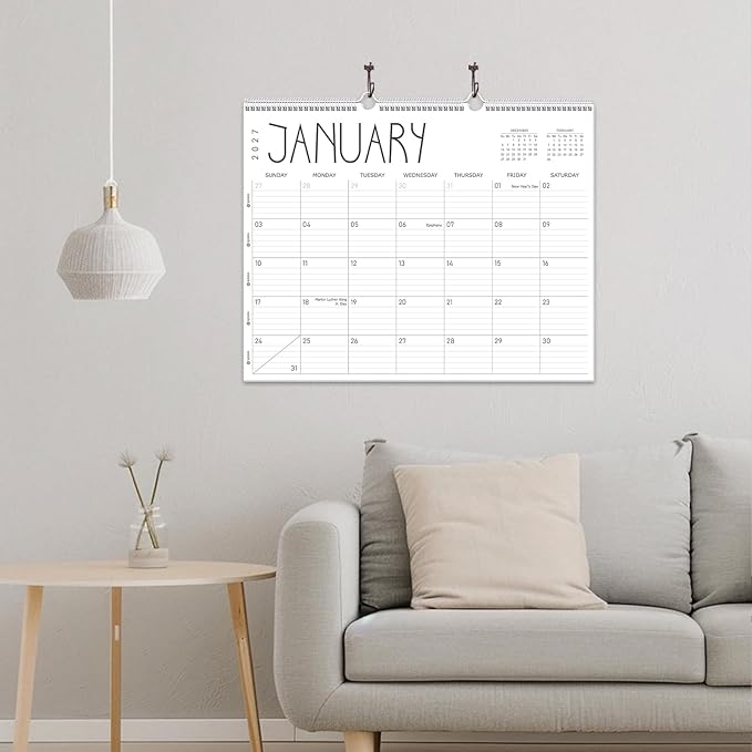 GuassLee Large Wall Calendar 2026-2027, 24-Month 22" x 17" Wall Calendar from Jan. 2026 to Dec. 2027, Large Desktop Hanging Monthly Planner with Thick Paper, Ruled Blocks for Home School Office