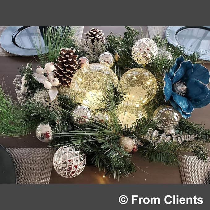 Crackle Globe LED Lamp Battery Operated, Lighted Glass Orb for Festival Christmas Decoration, Gold Mercury Glass Ball Light for Living Room Indoor, Glowing Night Light Ball Lamp, Sphere Table Lamp
