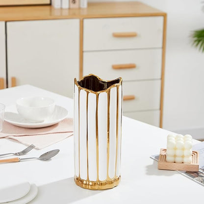 White Ceramic Flower Vase, Modern Home Decor, Large for Pampas Grass
