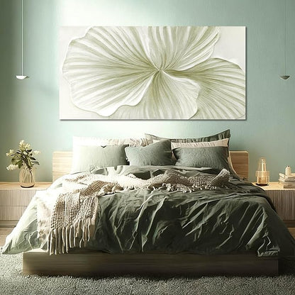 MLART99 Large Green Flower Wall Art Plant Ginkgo Canvas Hand-drawn Painting Modern 29x58 Abstract Botanical Artwork Minimalist Decoration for Living Room Bedroom Office