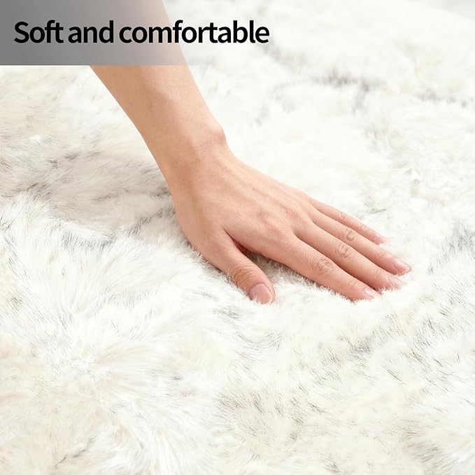Faux Fur Sheepskin Area Rug for Living Room Bedroom, White with Grey Tips, 2 x 4 Feet Ultra Soft Shaggy Fuzzy Furry Carpet Chair Throw Rugs for Kids, Girls, Nursery Room Decor Dorms