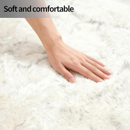 Samll Faux Fur Sheepskin Area Rug for Living Room Bedroom, White with Grey Tips, 2 x 3 Feet Ultra Soft Shaggy Fuzzy Furry Carpet Chair Throw Rugs for Kids, Girls, Nursery Room Decor Dorms