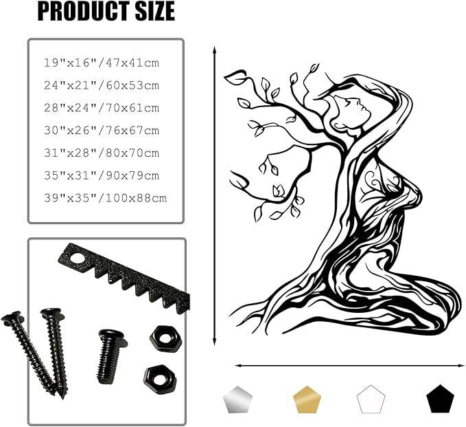 Abstract Tree Branch Woman Metal Wall Art, Metal Woman Silhouette Wall Decor, Tree Wall Decor, Feminine Wall Art, Modern Minimalist Line Decoration for Bedroom Bathroom (White, 39"x35"/100x88cm)