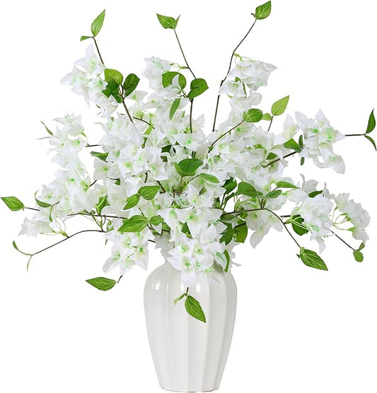 10PCS Bougainvillea Artificial Flowers 30" Silk Fake Bougainvillea Branches Faux Flowers Vines for Home，Garden，Wedding，Party，Indoor and Outdoor，Floral Arrangement and DIY Decor（White）
