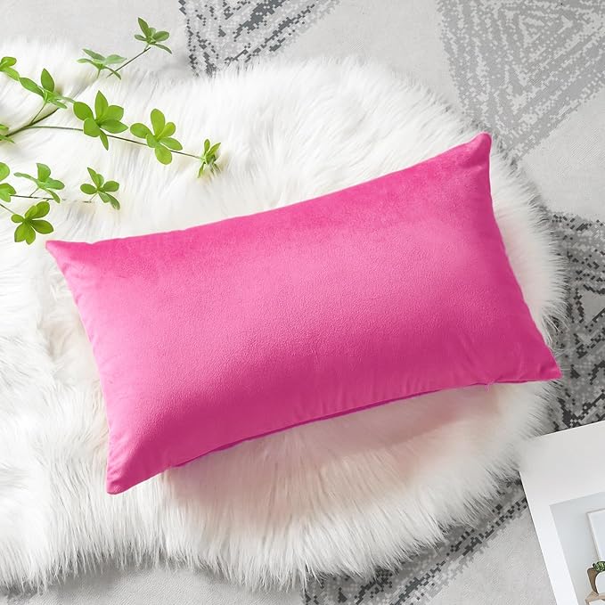 Artscope Luxury Velvet Pillow Covers Decorative Rectangle Pillowcases Soft Solid Cushion Cases for Couch Sofa Bedroom Car Decor 12x20 Inch Hot Pink