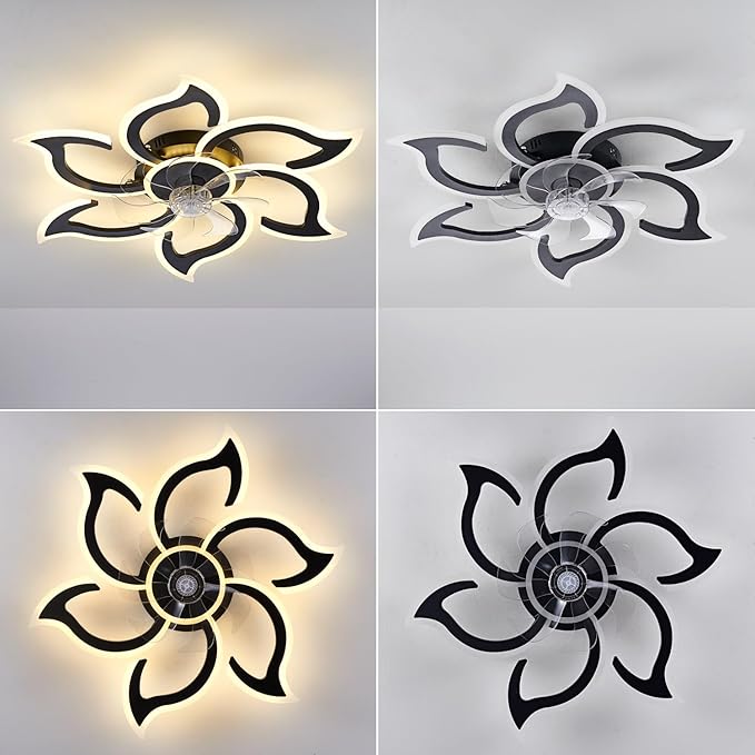 35" Black Modern Ceiling Fan with Light Remote Control, 3 Light Color 6 Speeds Samll Low Profile Ceiling Fan for Bedroom Kitchen