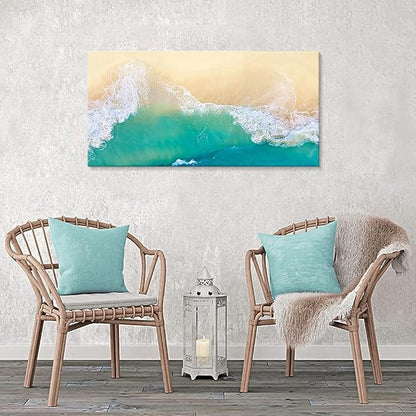 Goldfoilart Beach Canvas Wall Art Ocean Sea Waves Wall Decor Coastal Photography Framed Artwork for Bedroom Bathroom Living Room Ready to Hang 20" x 40"
