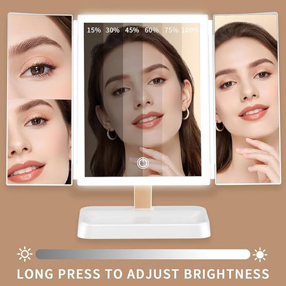 Rechargeable Large Makeup Device with Lights, 1x/2x/3x Magnification & Dimming, 3 LED Color Modes, 4H Cordless Portable Tool for Women - Perfect Valentines Gift