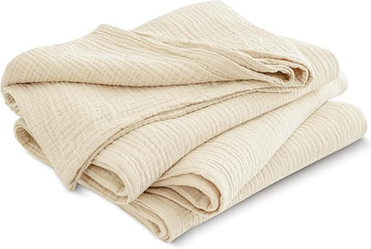 PHF 100% Cotton Muslin Blanket Twin XL Size 66"x90", 4-Layer Lightweight Gauze Throw, Breathable Cloud-Soft Minimalist Blanket for Bed, Couch, Camping & Baby, Beige/Short Bread, Ideal Gift