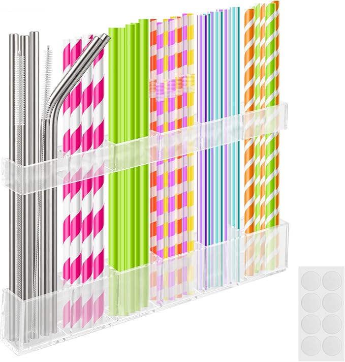 Cabinet Straw Holder,Acrylic Straw Organizer,Straws Dispense for Kitchen Counter and Cabinet Door（Transparent）