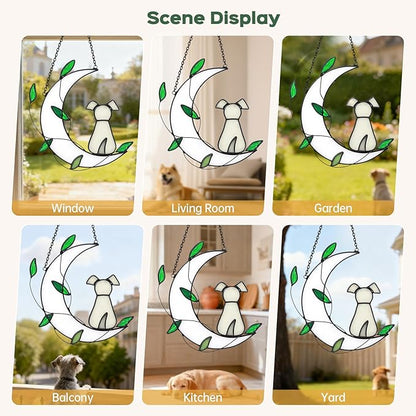 Stained Glass Window Hanging Suncatcher, IDEA SHOW Dog Memorial Gifts for Loss of Dog Sympathy Remembrance Suncatcher, Handcrafted Dog Memorial Gift for Lover Dog Loss Pet Bereavement