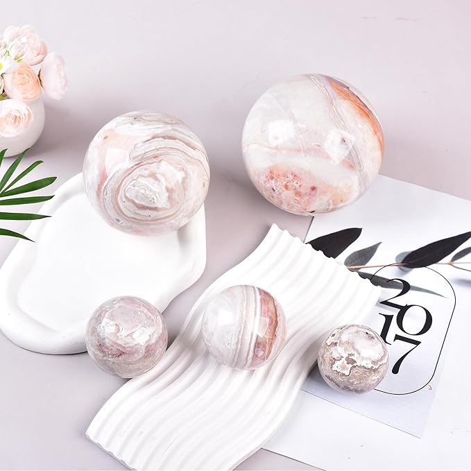 JIC Gem Extra Large Pink Agate Crystal Sphere,Decorative Crystal Ball Pink Gemstone Sphere for Meditation,Office Table Decorations 110-120mm