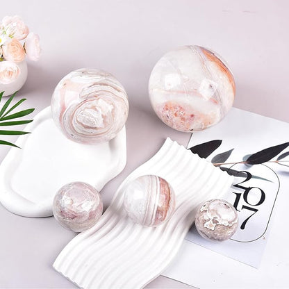 JIC Gem Extra Large Pink Agate Crystal Sphere,Decorative Crystal Ball Pink Gemstone Sphere for Meditation,Office Table Decorations 110-120mm
