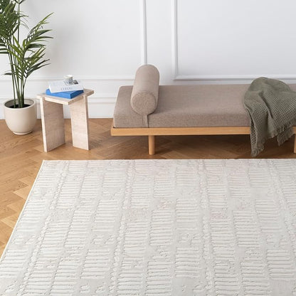 Revival Rugs Shell 6'7"x9' Washable Area Rug for Living Room Bedroom - 100% Recycled Oeko-TEX Certified, Medium Pile, Beige, Cream