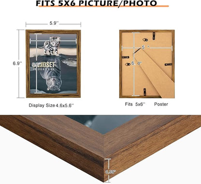 5x6 Picture Frame Rustic Brown, Distressed 6x5 Picture Frame, Pic Hanging Poster Frame, 5 by 6 Gallery Family Portrait Wall Photo Frame Horizontal and Vertical Display for Wall Hanging/Tabletop
