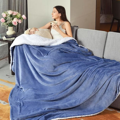 KAWAHOME Sherpa Fleece Throw Blanket for Bed - Extra Warm and Heavy Thick Throw Blankets for Winter, Super Soft 500GSM Plush Blanket, 50"X 60" Washed Blue