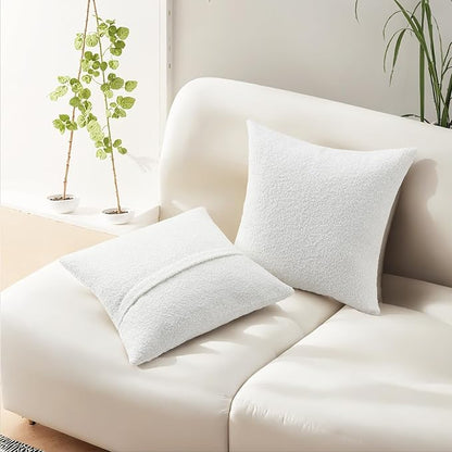 HAUSSY Christmas White Set of 2 24x24 Decorative Throw Pillow Covers, Soft Cozy European Pillow Shams Textured Boucle, Home Decor for Couch Bed Living Room