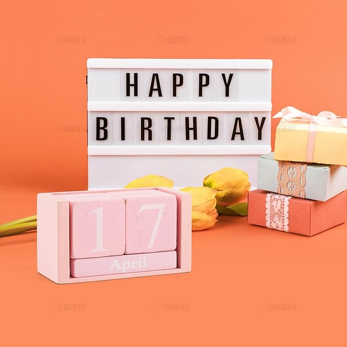 AUEAR, Wooden Block Perpetual Desk Calendar Desktop Cube Rustic Chic Number for Home Office Decoration (Pink, 1 Pack)