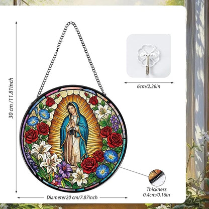 Rngmsi Stained Glass Window Hanging, Our Lady of Guadalupe Sun Catcher Gift, Religious Christian Gifts for Wall Art Landscape Hanging Home Decor 8 Inch